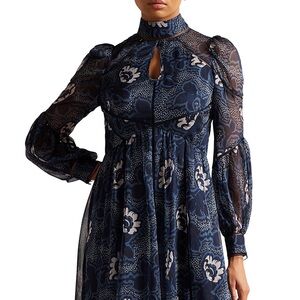 Ted Baker Deluna Ladder Trim Insert High Neck Midi Dress Size 0 UK NWT